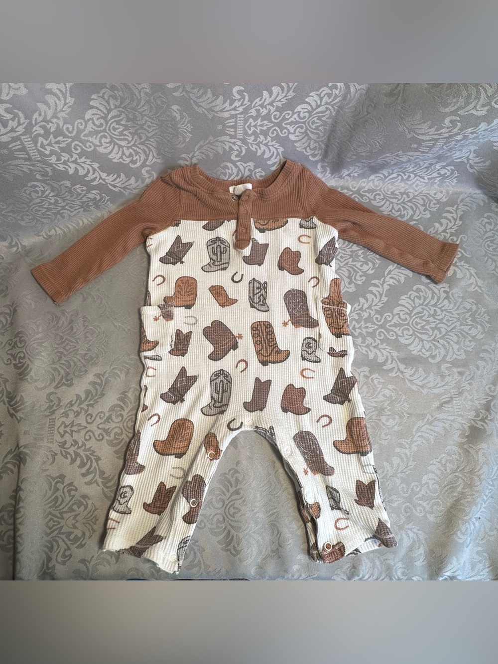 Cowboy Western Print Boys 3-6 Months Pajamas One Piece Horseshoe